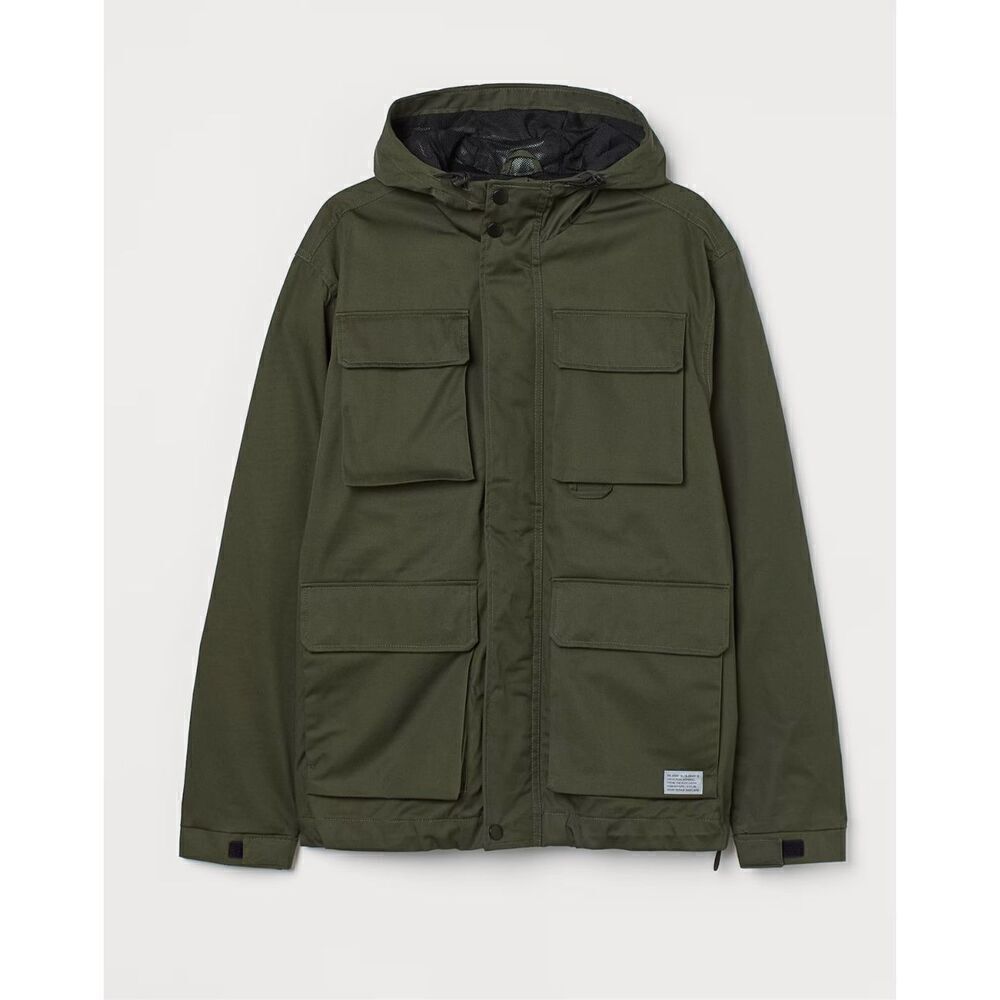 H&M Men’s Dark Khaki Green Water Repellent Jacket Coat Size Medium New